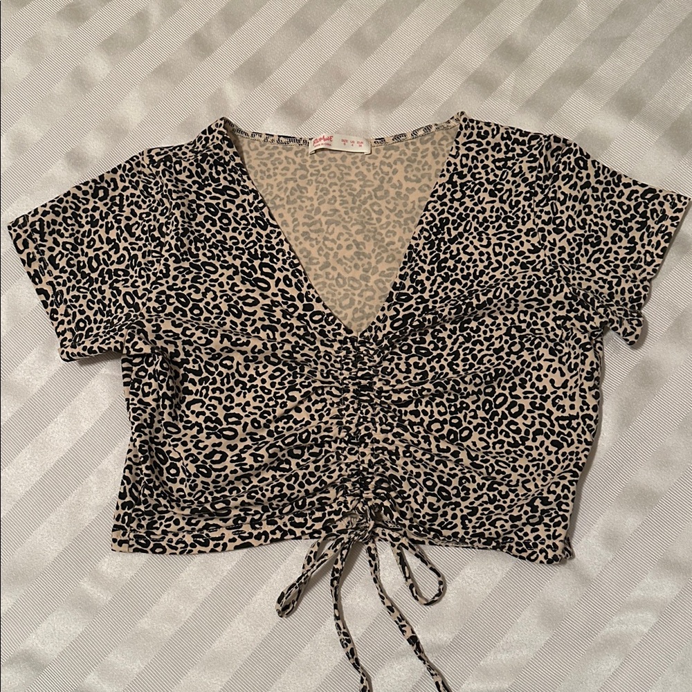Romwe cheetah print crop top with tie